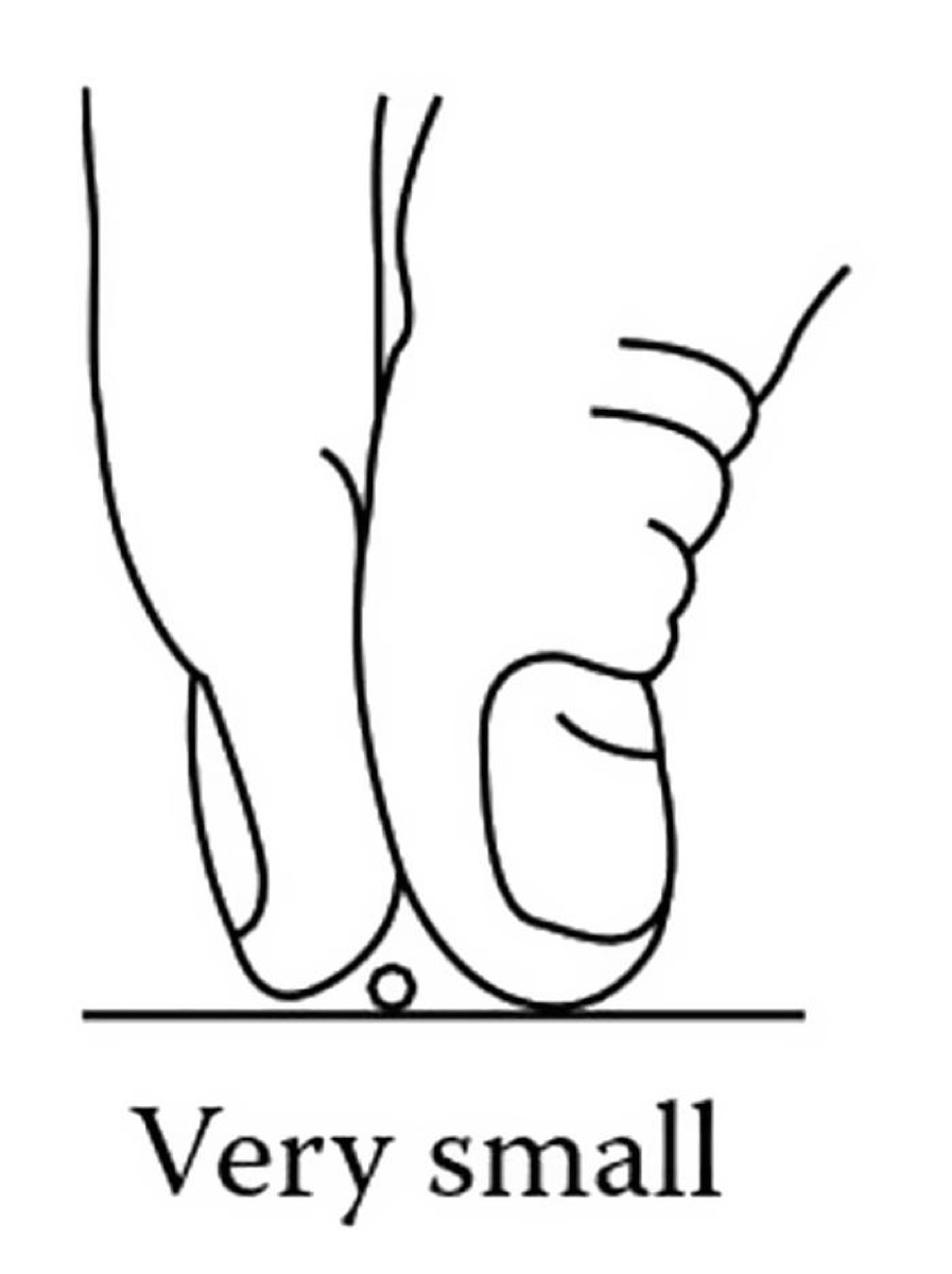 Line drawing of a thumb and finger indicating something very small